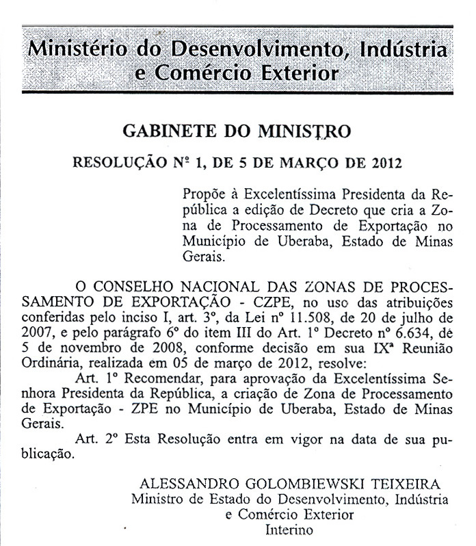 Resolução - Ministério do Desenvolvimento, Indústria e Comércio Exterior